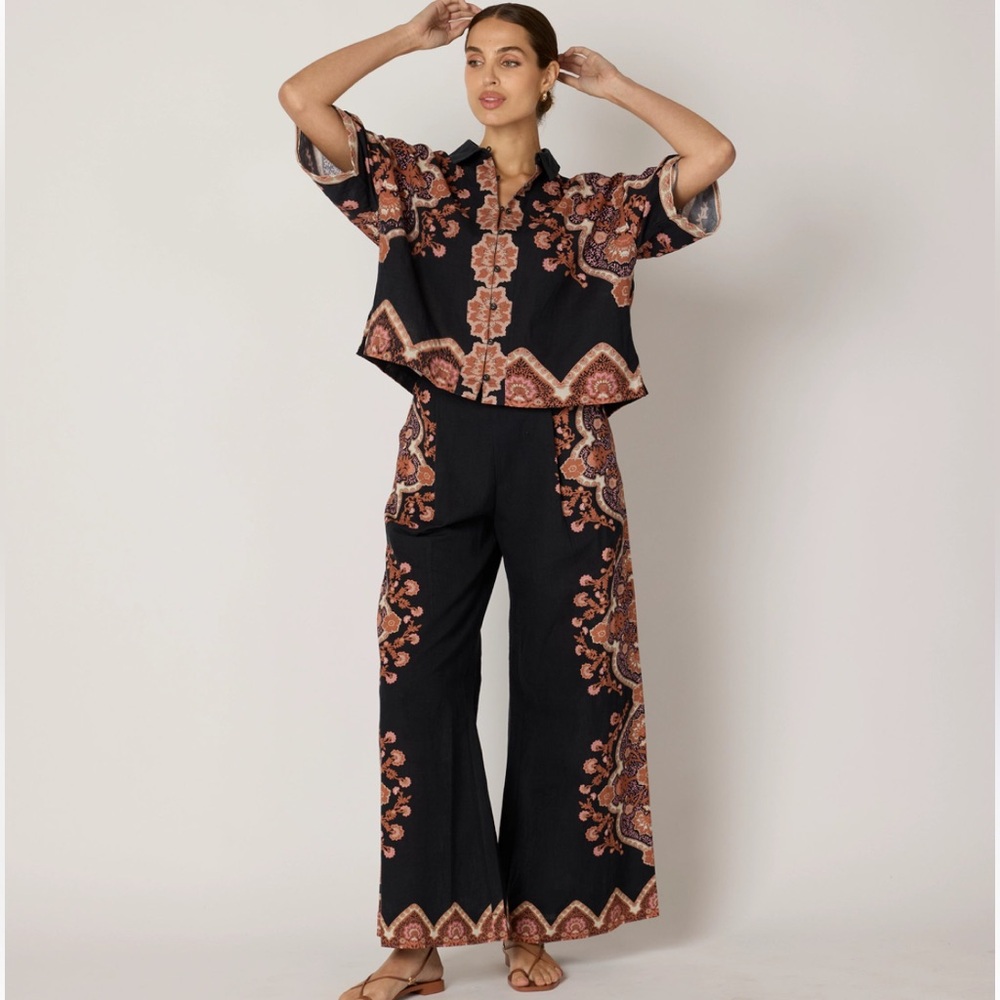 Cleobella Martin Pants & Jeni Blouse Dark Lagos Print Size XS